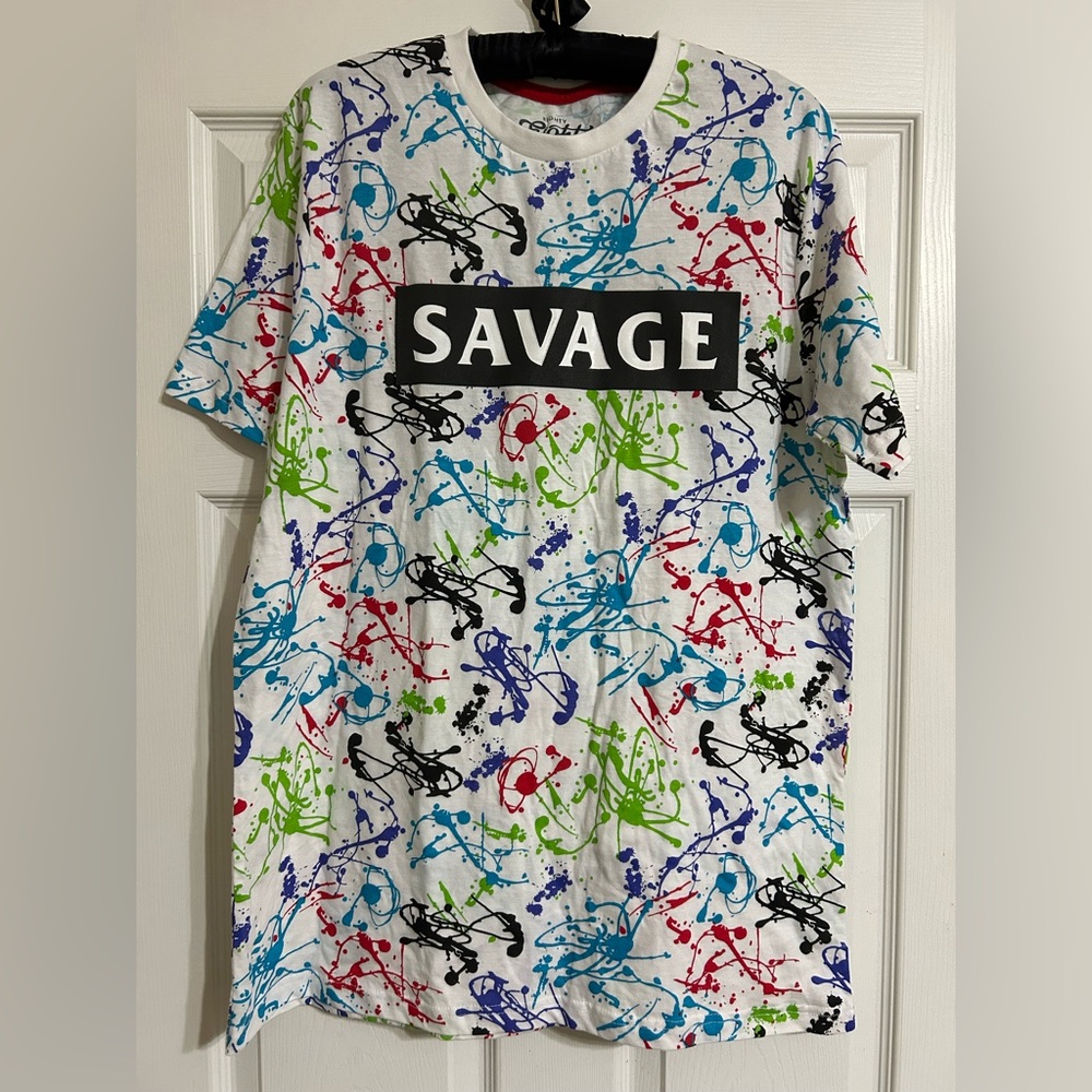 ⭐️5/$15 Savage Shirt Eighty Eight Brand X Large Grafiti Paint White